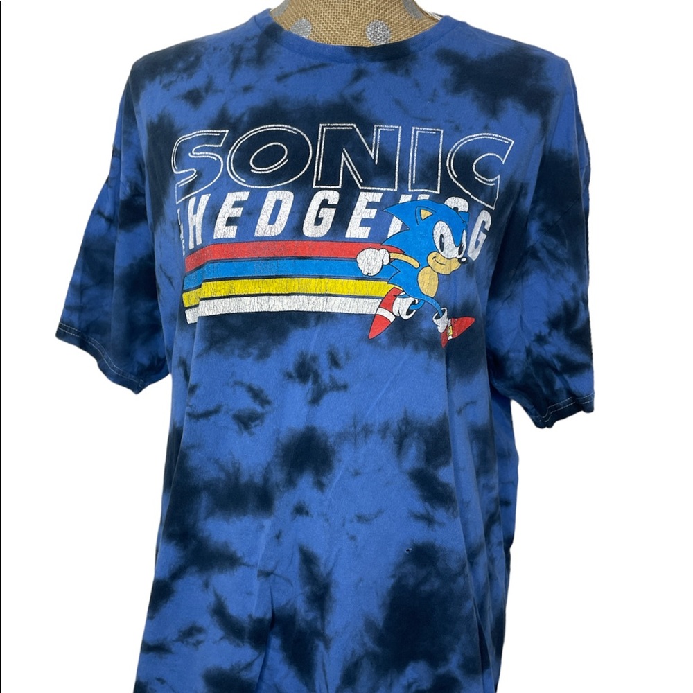 Sonic the Hedgehog Blue Tie Dye XL Raw Hem Short Sleeve Top